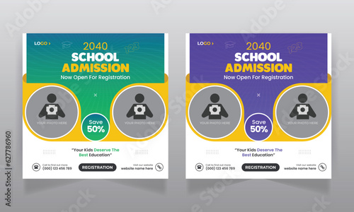 School admission social media post  and back to school promotion web banner template