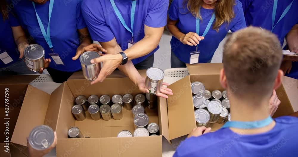 Food Bank Humanitarian Aid In Donation Boxes