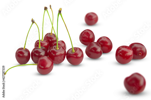 Ripe fresh cherry isolated on transparent background.