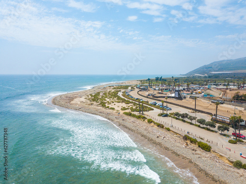 Aerial View of Surfers Point at Seaside Park in taken with a drone in Ventura, California. Pictures taken on a partly cloudy sunny summer day. photo