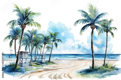 Miami Beach clip art watercolor illustration © 4kclips