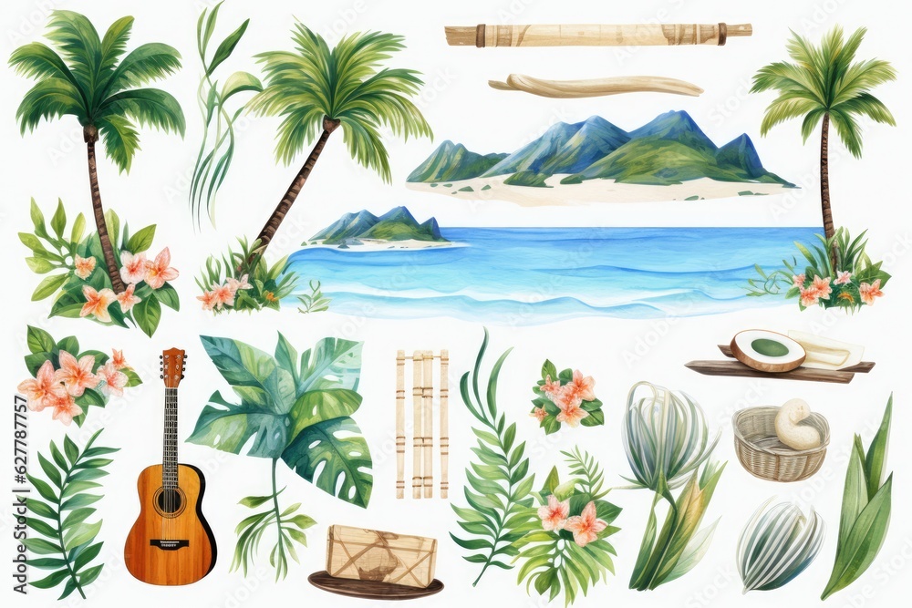 Hawaii clip art watercolor illustration