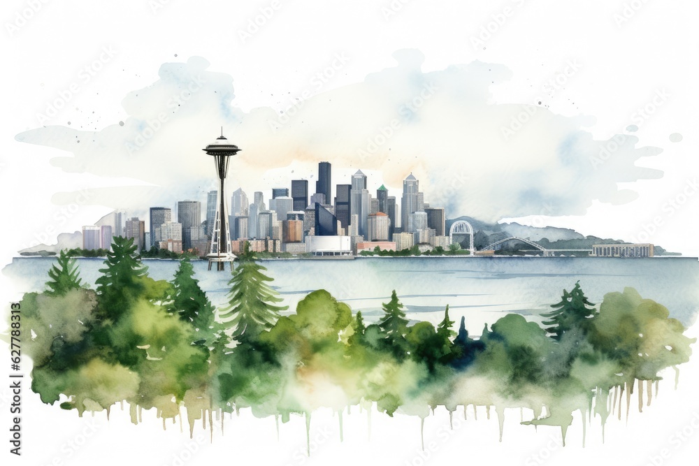 Seattle clip art watercolor illustration