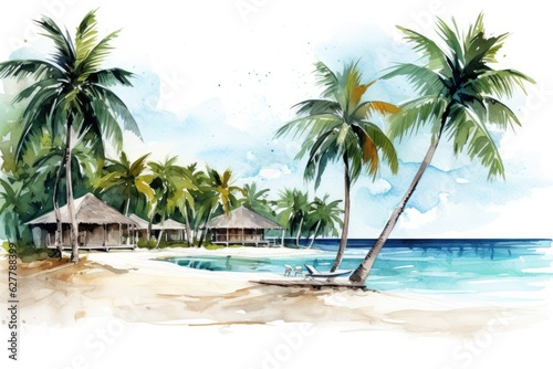 Maldives clip art watercolor illustration