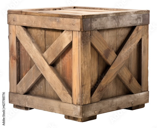 Old closed wooden crate isolated. photo