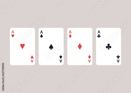 A collection of four playing card aces, a gambling concept