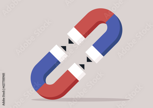 Two horseshoe magnets attracting each other with polar sides