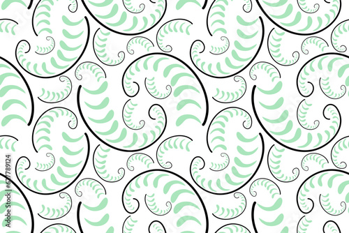 seamless floral pattern with flowers leafs. Vector illustration seamless pattern. Green swirl leafs doodled.