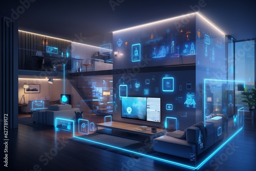 Home automation and energy efficiency technology concept, Generative AI