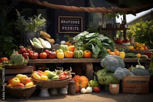 Fresh food photography at sustainable organic farmers markets, Generative AI