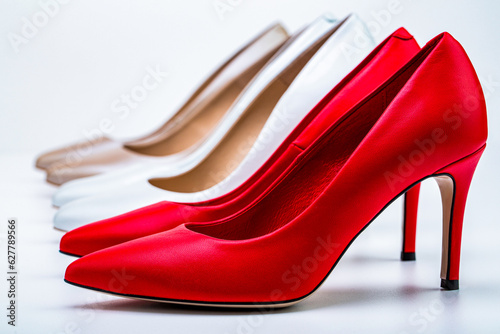 High heel women shoes on white background. Shoe for women. Beauty and fashion concept. Fashionable women shoes isolated on white background. Stylish classic women leather shoe photo