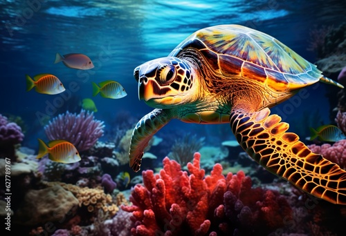 green turtle swimming in sea © Aiden