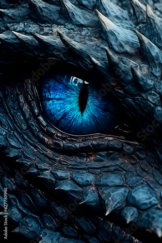 A blue dragon eye, closeup, macro. Generative AI