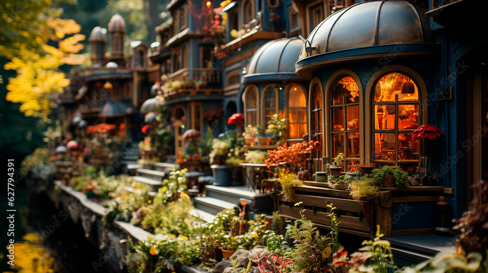 Environmentally Friendly Eco Village featuring Tiny Homes from Reclaimed Materials. Generative AI. Environmentally Friendly Eco Village featuring Tiny Homes from Reclaimed Materials. Generative AI.