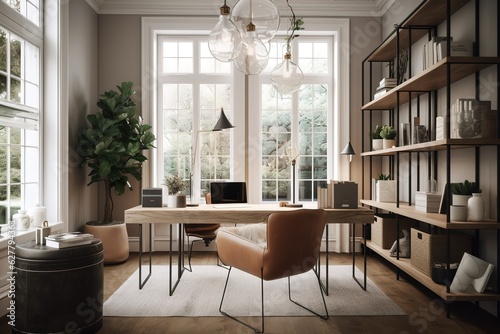 Modern Stylish Home Office Setup. Generative AI © create interior