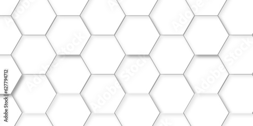 Seamless pattern with hexagons. 3d Hexagonal structure futuristic white background and Embossed Hexagon. Hexagonal honeycomb pattern background with space for text. Abstract Technology  Futuristic.