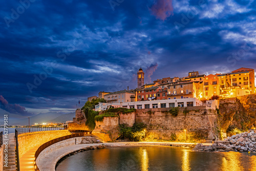Fototapeta Naklejka Na Ścianę i Meble -  Bastia old city center at blue hour, Corsica, France, Europe