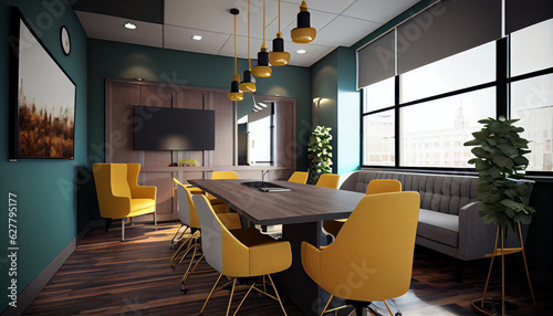 Modern office with comfortable  collaborative spaces designed for teamwork and productivity  office room interior Ai generated image 