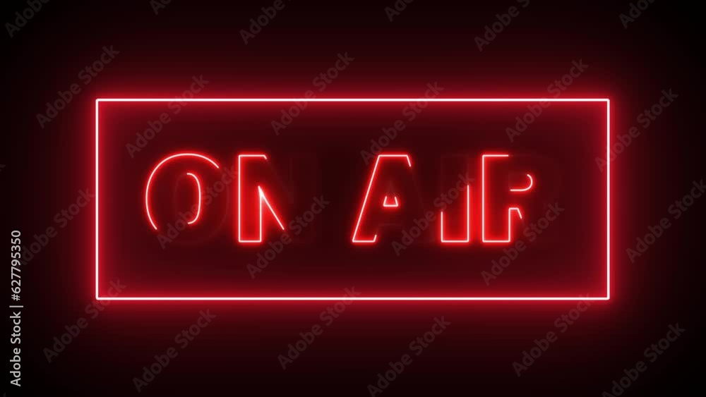 On-air neon sign text light on brick wall background. 