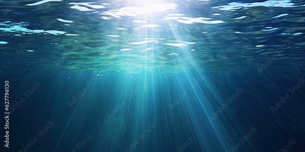 Beautiful blue ocean background with sunlight and undersea scene Beautiful blue ocean background with sunlight and undersea scene