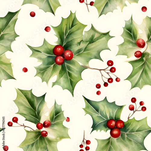 A Repeating Watercolor Christmas Pattern of Florals