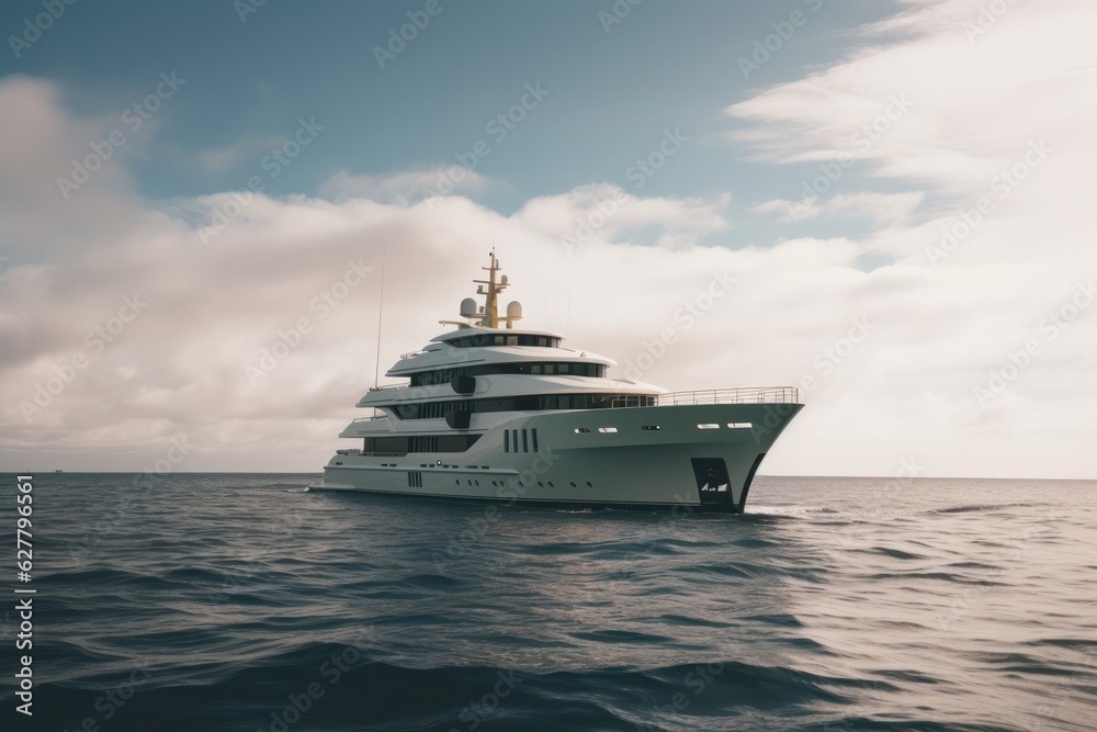 Superyacht at sea, luxury yacht daytime, generative ai