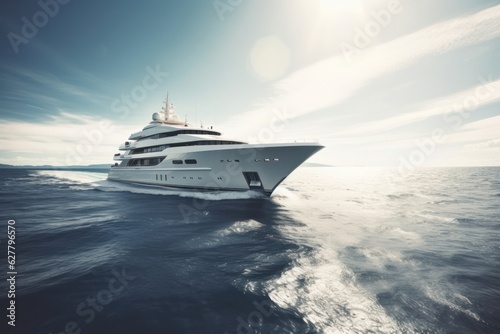 Superyacht at sea, luxury yacht daytime, generative ai © Hixel