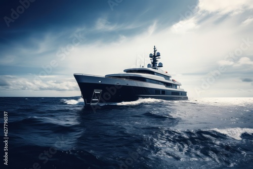Superyacht at sea, luxury yacht daytime, generative ai © Hixel