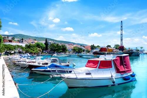 Fototapeta Naklejka Na Ścianę i Meble -  Scenic promenade with ships in Crikvenica, Croatia