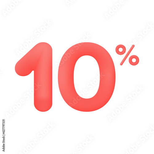 Red 10 percent discount vector illustration 3d mega loyalty. 10 percent bonus marketing discount. Isolated on white background. 