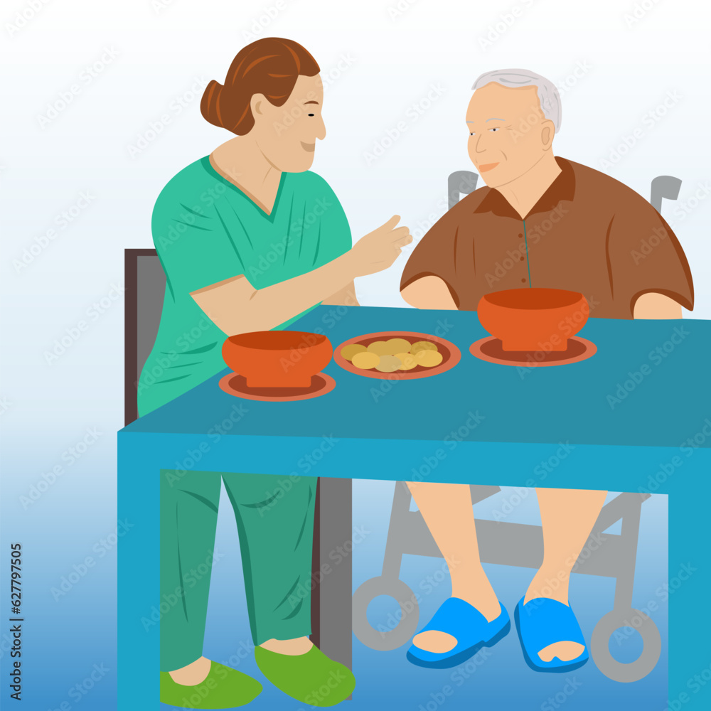 cartoon characters elderly with carers, Aging society Concept. cartoon characters elderly with carers, Aging society Concept.