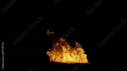 Realistic Ground Fire in 4K resolution to put stuff on fire using VFX. High Quality flame footage with a transparent alpha background, variation 02