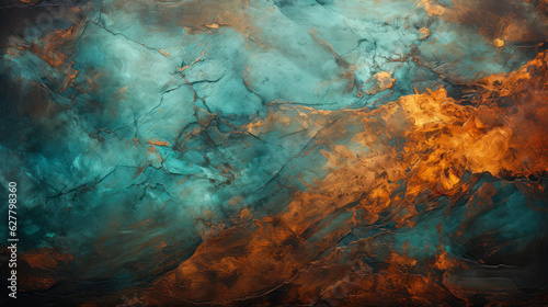 Blue and Orange Abstract Painting with a Textured Surface and Cracks on a Dark Background AI Generative © Graphics.Parasite