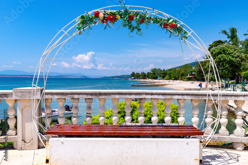 Scenic beach on a sunny day in summer, Crikvenica, Croatia