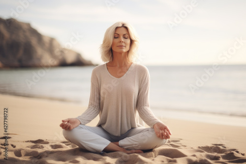 Meditation am Strand Frau