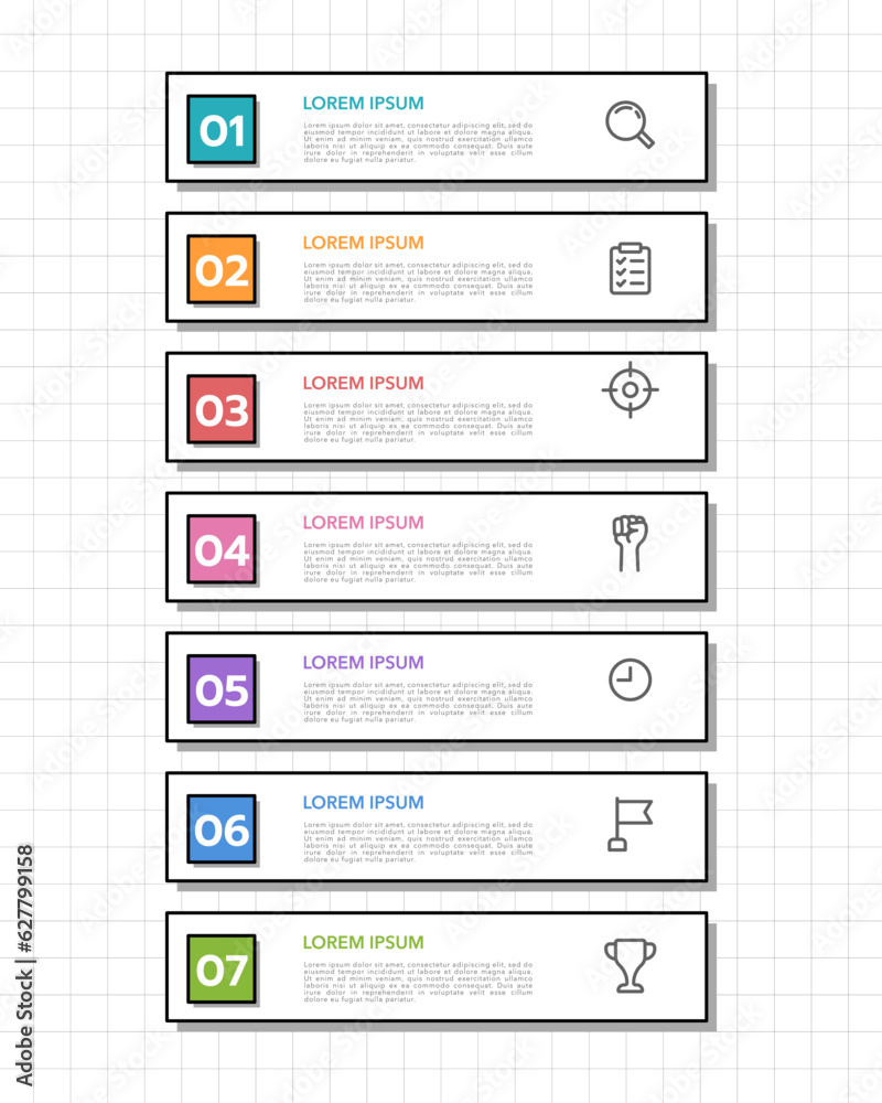 Infographic list 7 options with a graph paper background. Vector illustration. Infographic list 7 options with a graph paper background. Vector illustration.