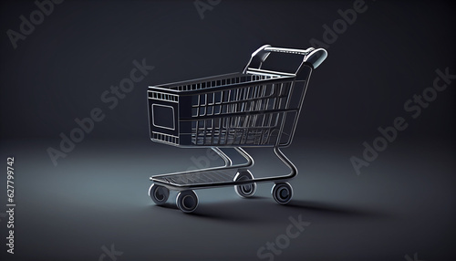 Shopping cart illustration, ecommerce and business concept, background, shopping cart on black background, Ai generated image 