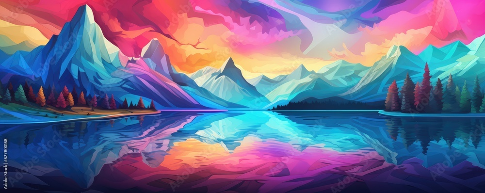 Landscape with big shaped mountains and blue large clean lake, colorful panorama. Landscape with big shaped mountains and blue large clean lake, colorful panorama.