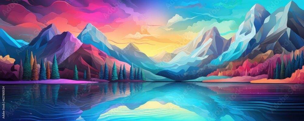 Landscape with big shaped mountains and blue large clean lake, colorful panorama. Landscape with big shaped mountains and blue large clean lake, colorful panorama.