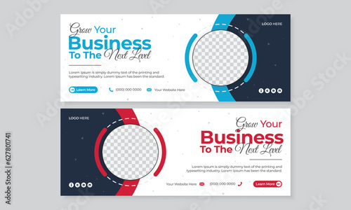 Digital marketing facebook cover design, business web banner template, social media marketing promotion timeline cover post, business ads with photo placeholder fully editable, modern 2 colors set