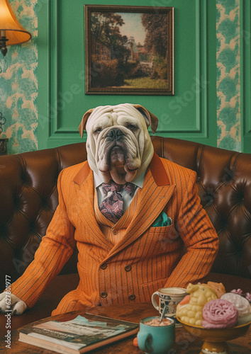Bulldog with elegant clothes