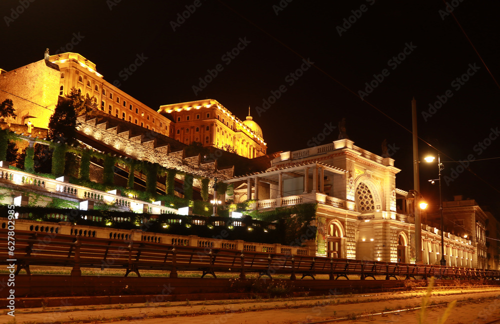  Royal Palace or Buda Castle at night in Budapest, Hungary