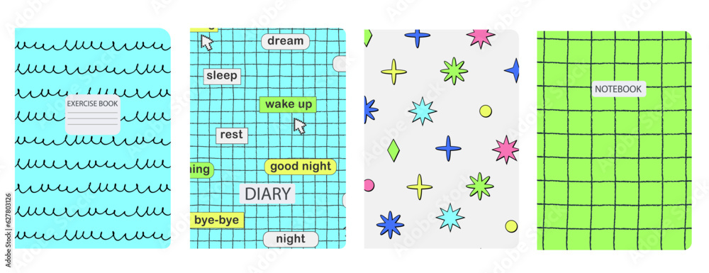 Cover page templates based on seamless geometric patterns with button ...