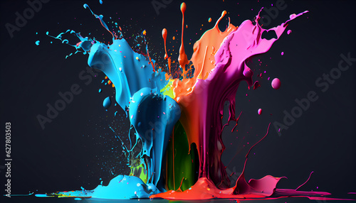 Colored paint splashes background, Ai generated image
