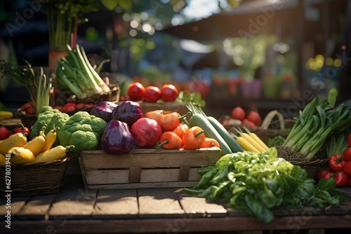 Fresh food photography at urban farmers markets, Generative AI