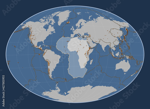 African tectonic plate. Contour. Fahey Oblique. Volcanoes and boundaries