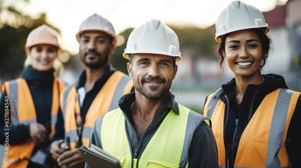 Group of architects and engineers at a construction site, Safety and project management with contractor in city for infrastructure. Group of architects and engineers at a construction site, Safety and project management with contractor in city for infrastructure.