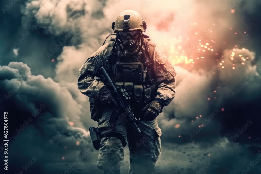 Battle of the military in the war, Military troops in the smoke, War Concept. Battle of the military in the war, Military troops in the smoke, War Concept.