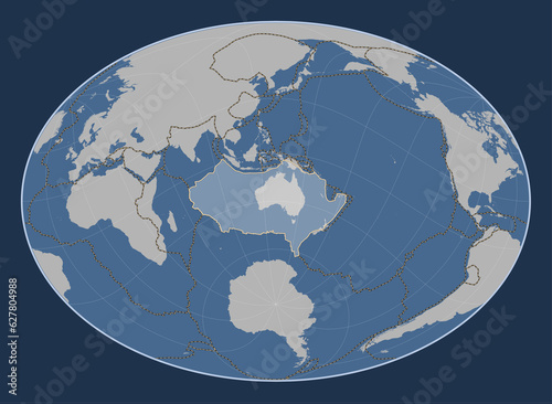 Australian tectonic plate. Contour. Fahey Oblique. Boundaries