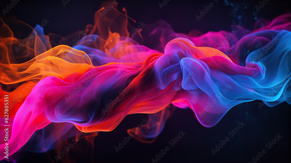 Obraz premium Liquid Ink Fusion Explosion Multicolour Neon Black Background Illustration